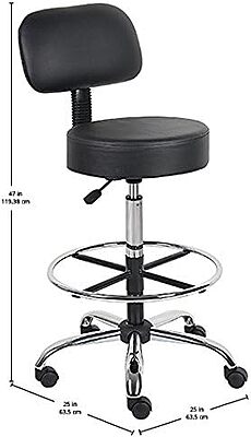 Adjustable Drafting Stool with Back and Removable Foot Rest: 28 to 34" Seat Height, 16 x 16" Seat