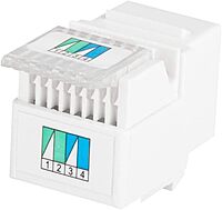 Monoprice RJ11 Toolless 180-Degree Keystone Jack - For 22-26AWG Solid Wire, White 1 Count (Pack of 1)