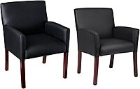 Boss Office Products Reception and Guest Box Arm Chairs with Mahogany Finish in Black Arm Chair + Guest Chair