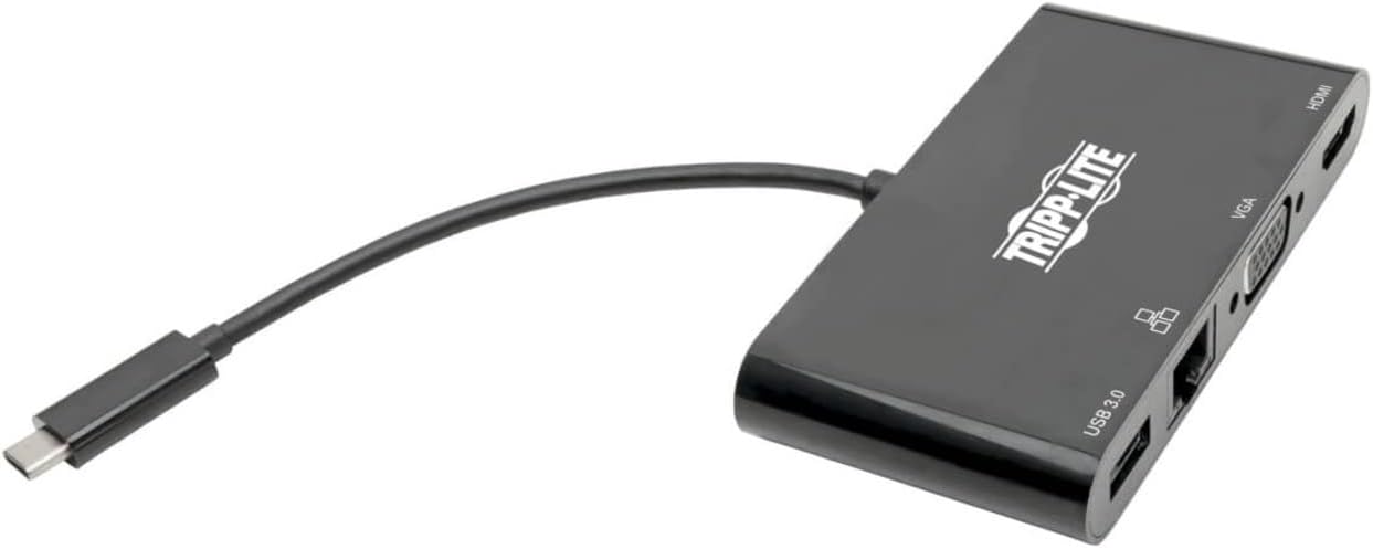 Tripp Lite USB-C Hub with 4K HDMI, 1080P VGA, Gigabit Ethernet, USB-A 3.0, Thunderbolt 3, DisplayPort Alt Mode, 5 Gbps