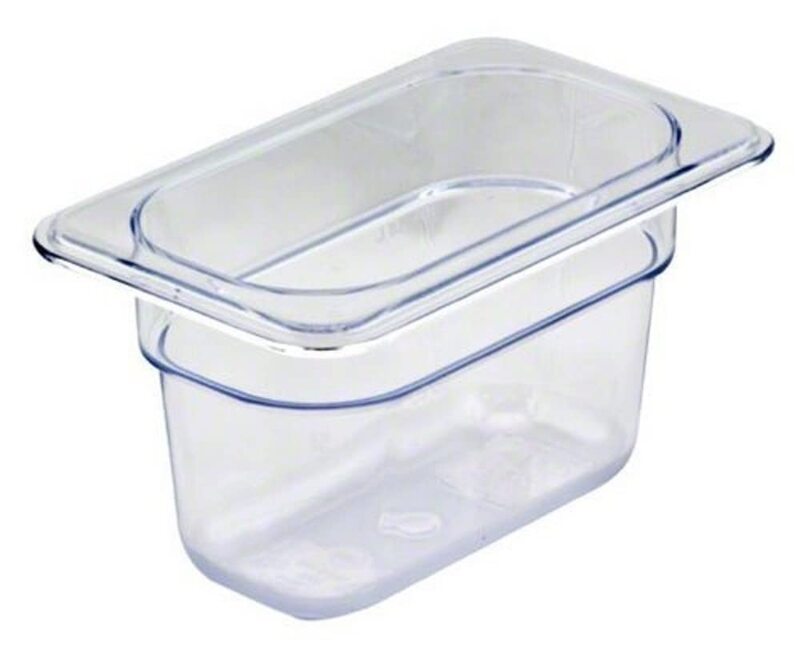 Cambro Camwear GN 1/9 Size 4in Food Pans, 4inH x 4-1/4inW x 7inD, Clear, Set Of 6 Pans
