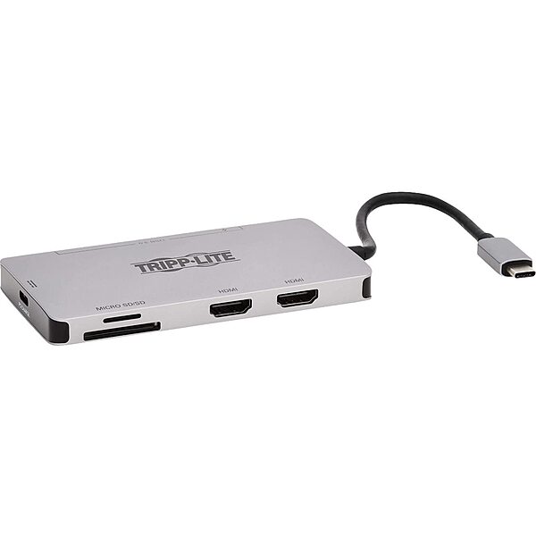Tripp Lite USB-C Two-Monitor HDMI Laptop/Smart Phone Docking Station, 4K @ 60 Hz (4:4:4), USB-A Hub, SD & MicroSD Memory Card, 100W Power Delivery USB-C Charging, 3-Year Warranty (U442-DOCK8-GG)