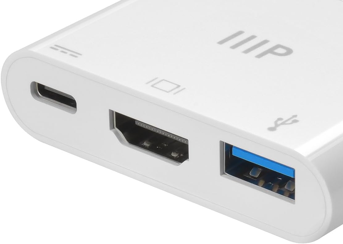 Monoprice 3-in-1 USB-C to HDMI Multiport Adapter - Compact and Portable, True Plug-n-Play
