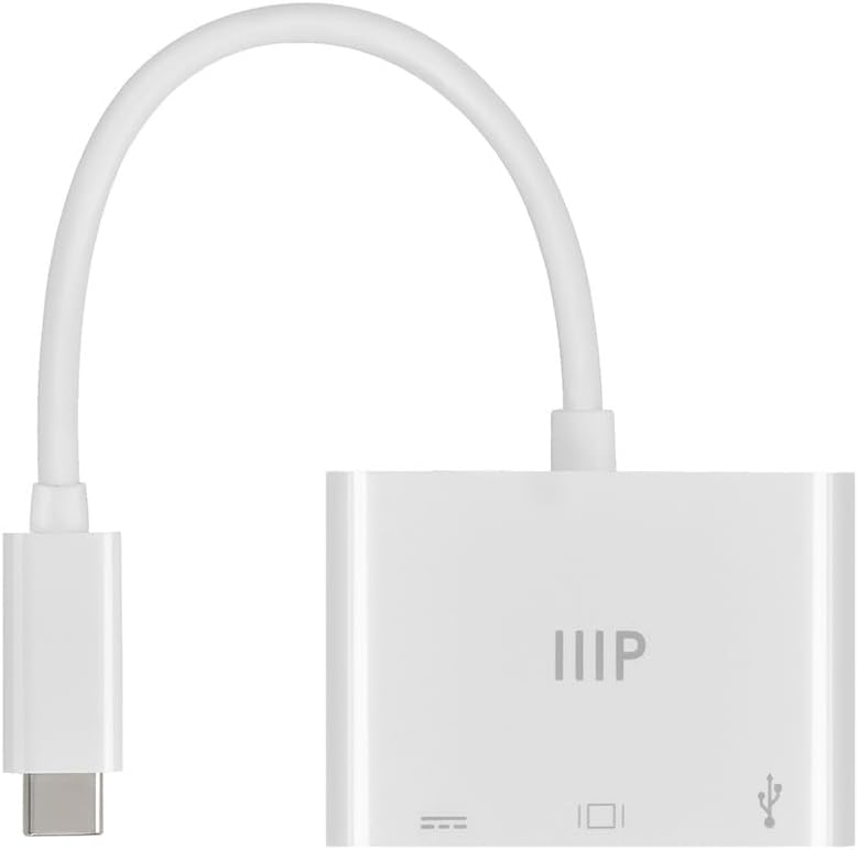 Monoprice 3-in-1 USB-C to HDMI Multiport Adapter - Compact and Portable, True Plug-n-Play
