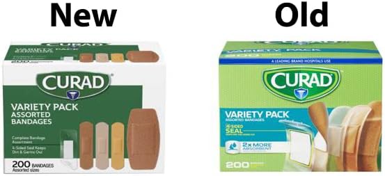 CURAD Assorted Adhesive Bandages, 4-Sided Seal, Variety Pack, 200 Count, 1 Pack