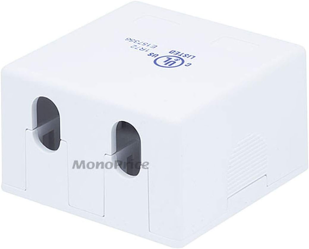 Monoprice Keystone Jack Surface Mount Box - UL Listed, 2-Port, Jacks Not Included, TAA, No Logo, White