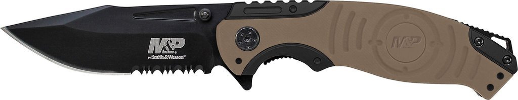 Smith & Wesson M&P SWMP13GLS 8.2in High Carbon S.S. Folding Knife with 3.5in Serrated Clip Point Blade and Aluminum Handle