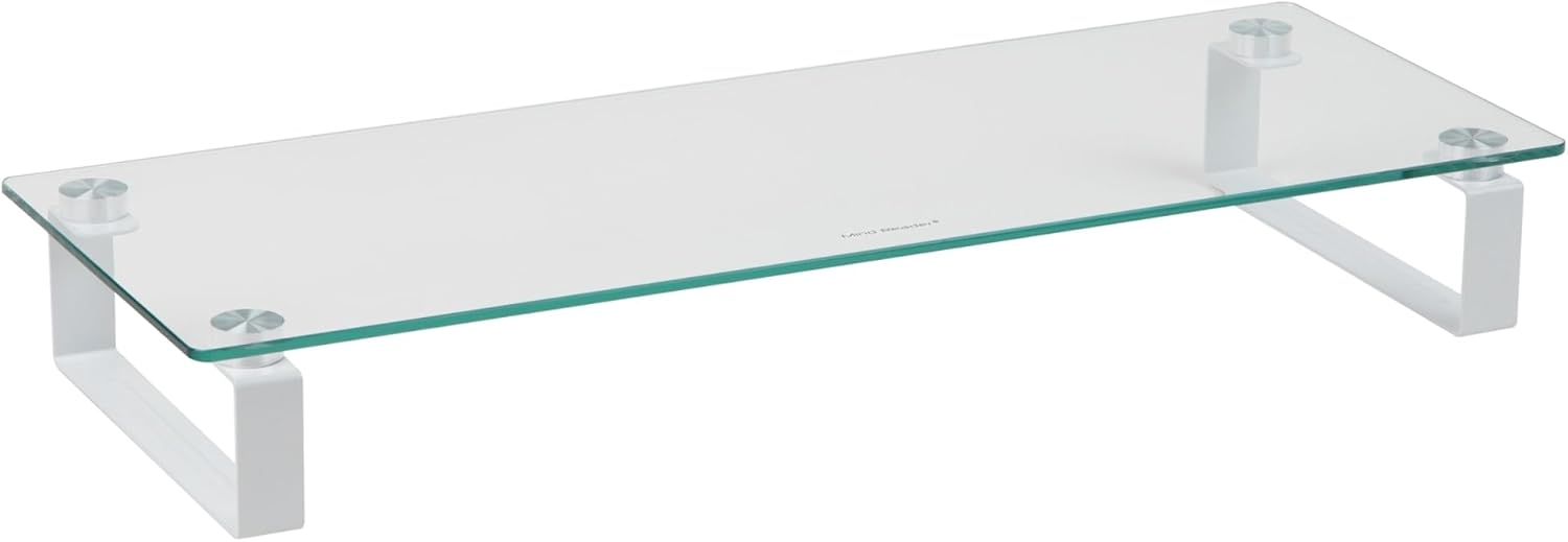 Mind Reader Monitor Stand, Contemporary, Desktop Organizer, Laptop Riser, Office, Glass, 22" L x 8.25" W x 3" H, Clear