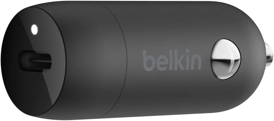 Belkin BoostCharge™ 30W Fast Car Charger, Compact Design withUSB-C Power Delivery Port, USB-C to Lightning Cable Included