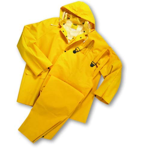 West Chester 4035/XXXXXL 35mL PVC Over Polyester 3Pcs Rain Suit, Detachable Hood - Yellow Each
