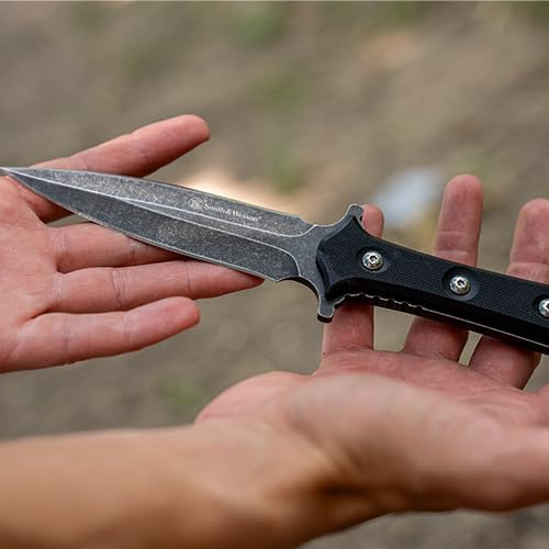 Smith & Wesson SWF606 8.6in High Carbon S.S. Full Tang Fixed Blade Knife with 4.4in Duel Edge Blade and TPE Handle