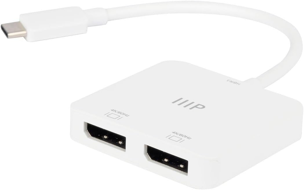 Monoprice USB-C to Dual 4K DisplayPort Adapter (Dual 4K@60Hz) HDR, Supports MST, SST, and Mirror Modes, Portable