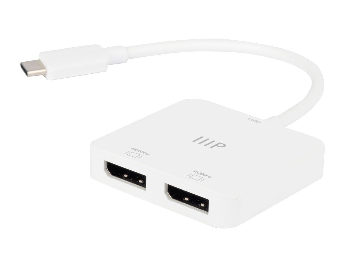 Monoprice USB-C to Dual 4K DisplayPort Adapter (Dual 4K@60Hz) HDR, Supports MST, SST, and Mirror Modes, Portable