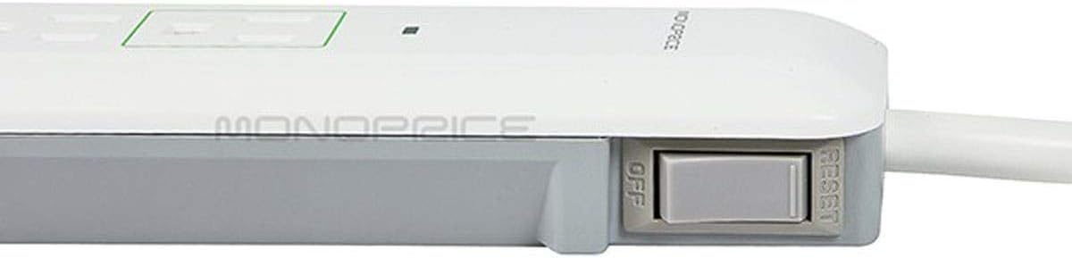 Monoprice 109198 6 Outlet Slim Surge Protector Power Strip - White - 3ft Cord | UL Rated 540 Joules With Power/Circuit