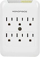 Monoprice Power & Surge - 6 Outlet Surge Protector Slim Wall Tap - White | UL Rated