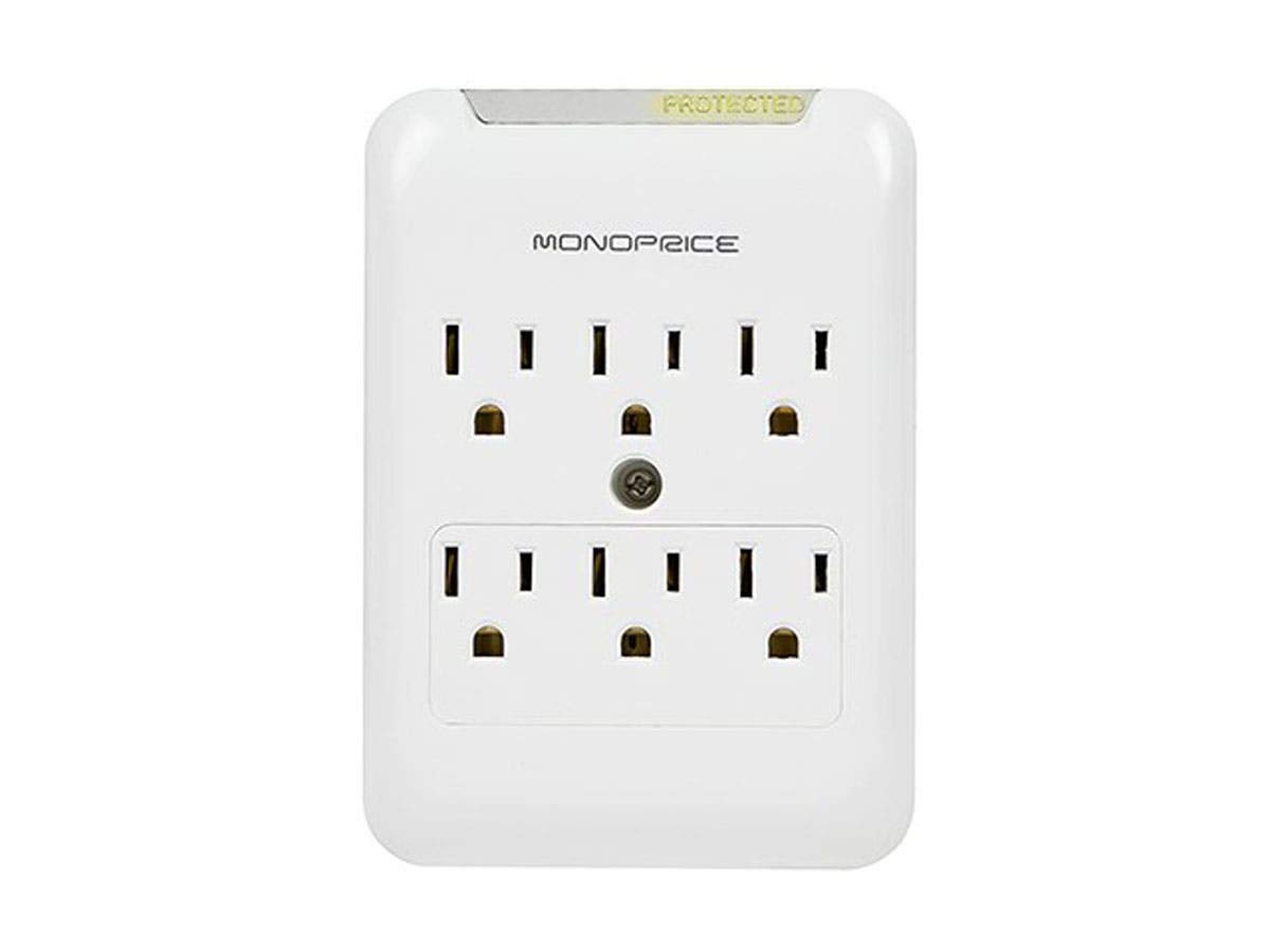 Monoprice Power & Surge - 6 Outlet Surge Protector Slim Wall Tap - White | UL Rated