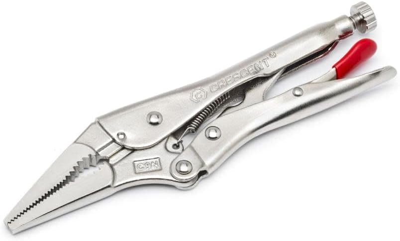 Crescent Long-Nose Locking Pliers with Wire Cutter - Premium Cutting Pliers with Angled Tooth Pattern & Compound Action