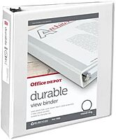 Office Depot Brand Durable View 3-Ring Binder, 2in Round Rings, White