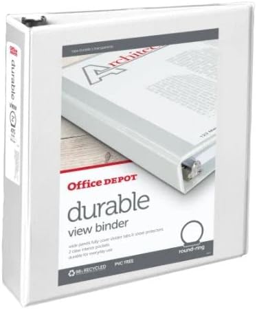 Office Depot Brand Durable View 3-Ring Binder, 2in Round Rings, White