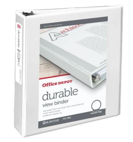 Office Depot Brand Durable View 3-Ring Binder, 2in Round Rings, White