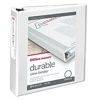Office Depot Brand Durable View 3-Ring Binder, 2in Round Rings, White