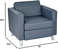 Office Star Pacific Armchair with Padded Box Spring Seats and Silver Finish Legs, Dillon Blue Faux Leather