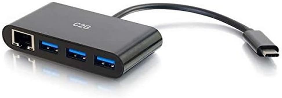C2G USB-C to Gigabit Ethernet Adapter with 3-Port USB Hub