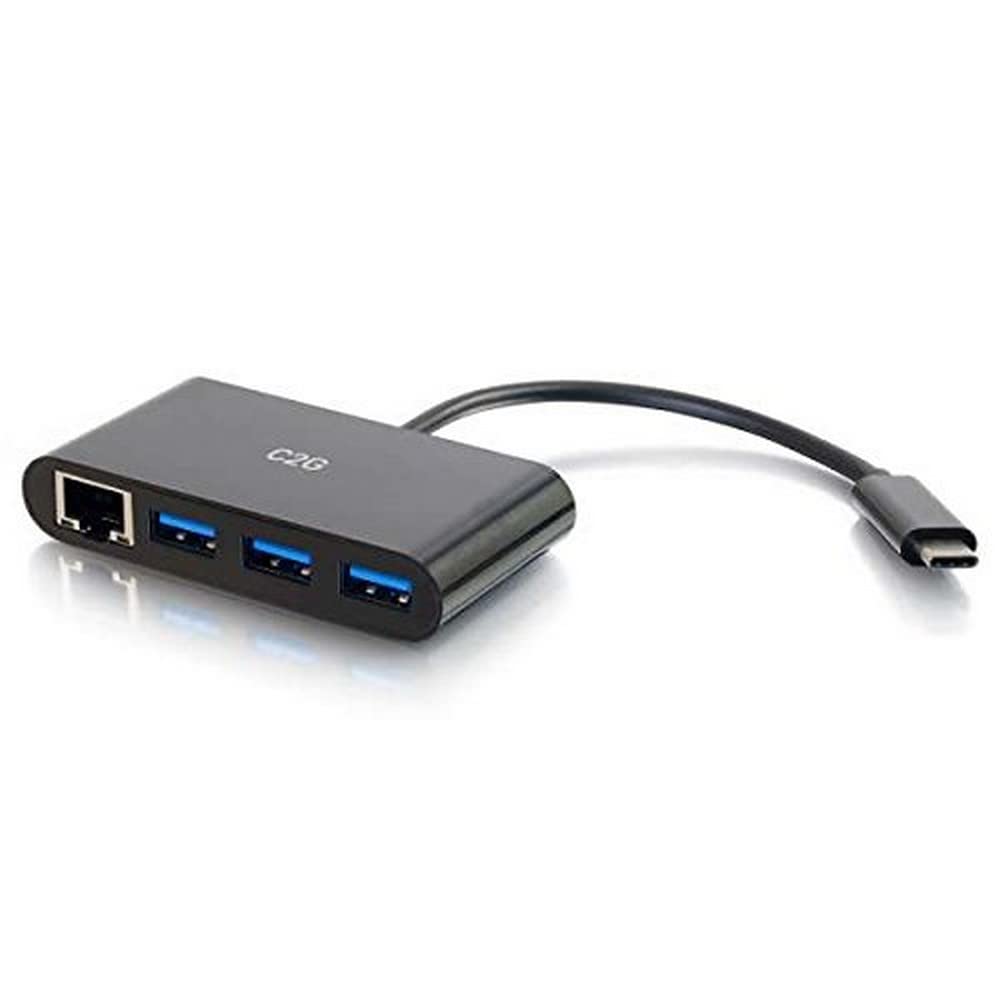 C2G USB-C to Gigabit Ethernet Adapter with 3-Port USB Hub