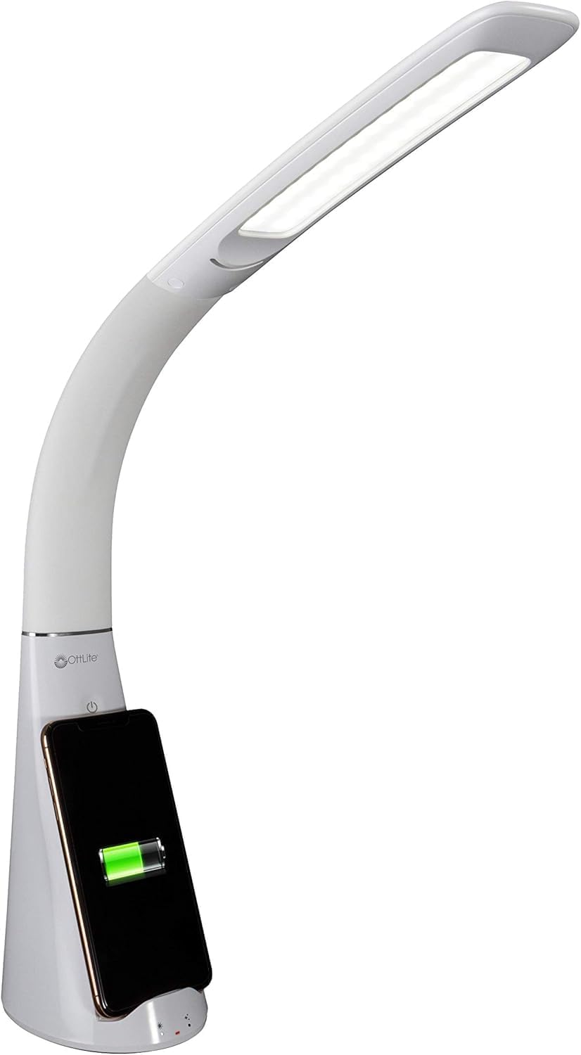 OttLite Purify LED Sanitizing Desk Lamp with Wireless Charging – Eliminates up to 99.9% of Bacteria, Touch Activated