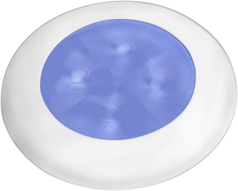 Hella Marine Slim Line LED 'Enhanced Brightness' Round Courtesy Lamp - Blue LED - White Plastic Bezel - 12V