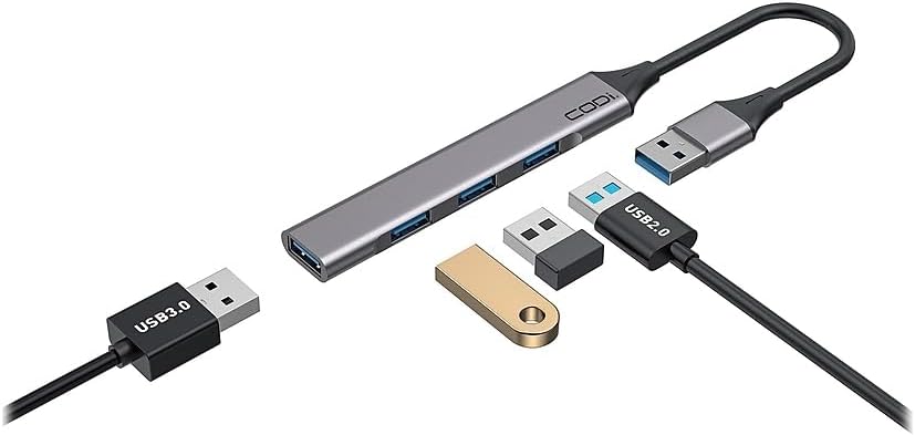CODi USB-A 4-Port Hub - for Computer - USB Type A - 4 x USB Ports - 1 x USB 2.0 - 2 x USB 3.0 - Gray - Wired