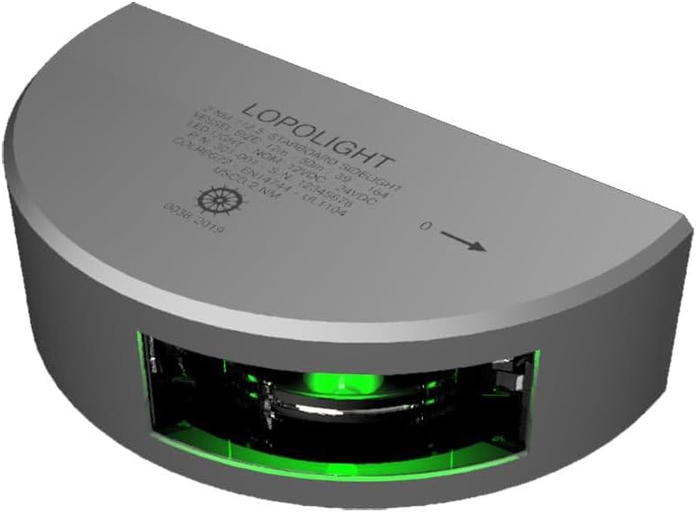 Lopolight Series 301-001 - Starboard Sidelight - 2NM - Vertical Mount - Green - Silver Housing