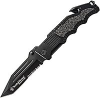 SMITH & WESSON Border Guard 10in High Carbon S.S. Folding Knife with 4.4in Tanto Blade and Aluminum - Survival and EDC
