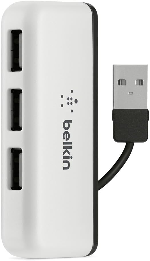Belkin Travel 4-Port USB 2.0 Hub with Built-In Cable Management (White) 4-Port Travel