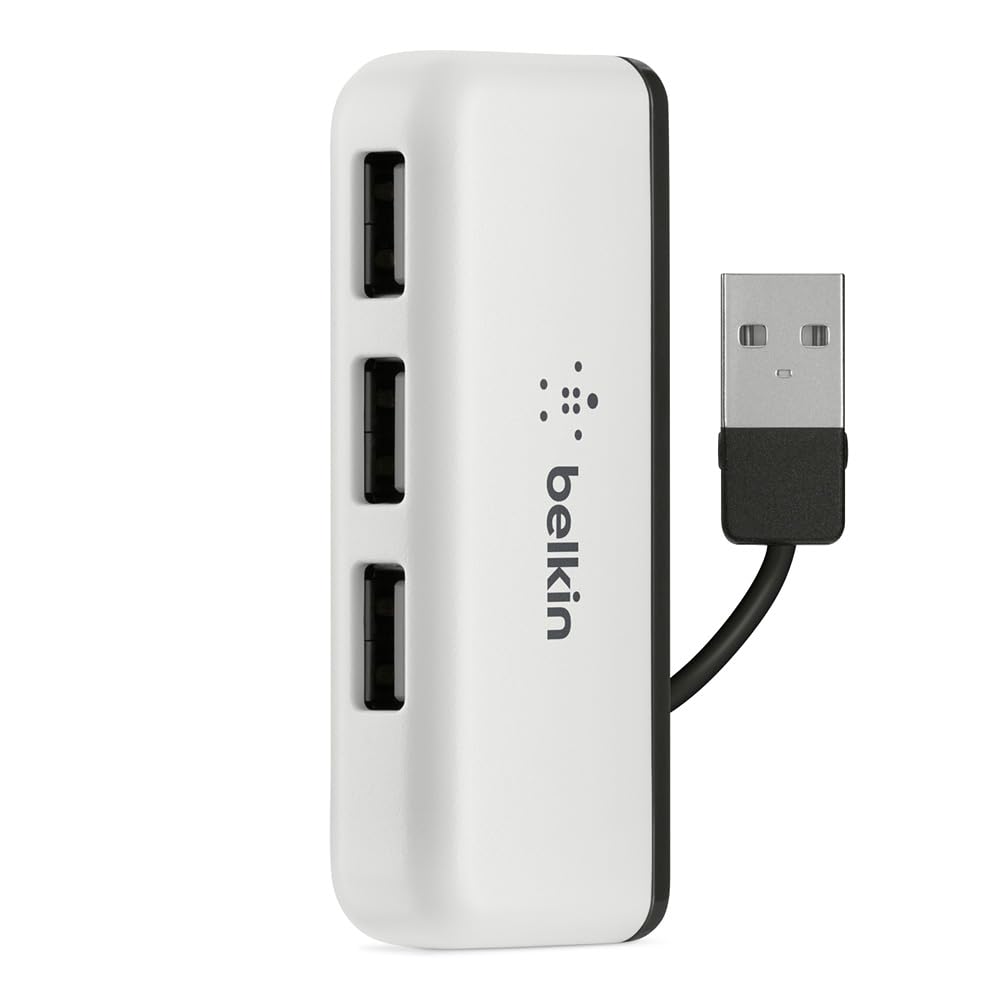 Belkin Travel 4-Port USB 2.0 Hub with Built-In Cable Management (White) 4-Port Travel