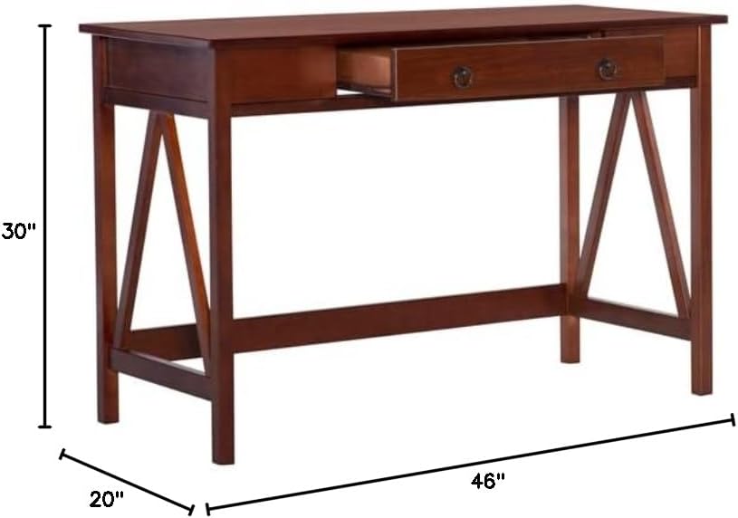 Linon Rockport 46inW Home Office Writing Desk, Antique Tobacco