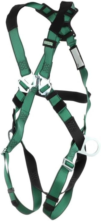 MSA 10197200 V-Form Full Body Safety Harness - Size: Standard (Medium), D-Ring Configuration: Back/Hip, Qwik Fit Leg Straps