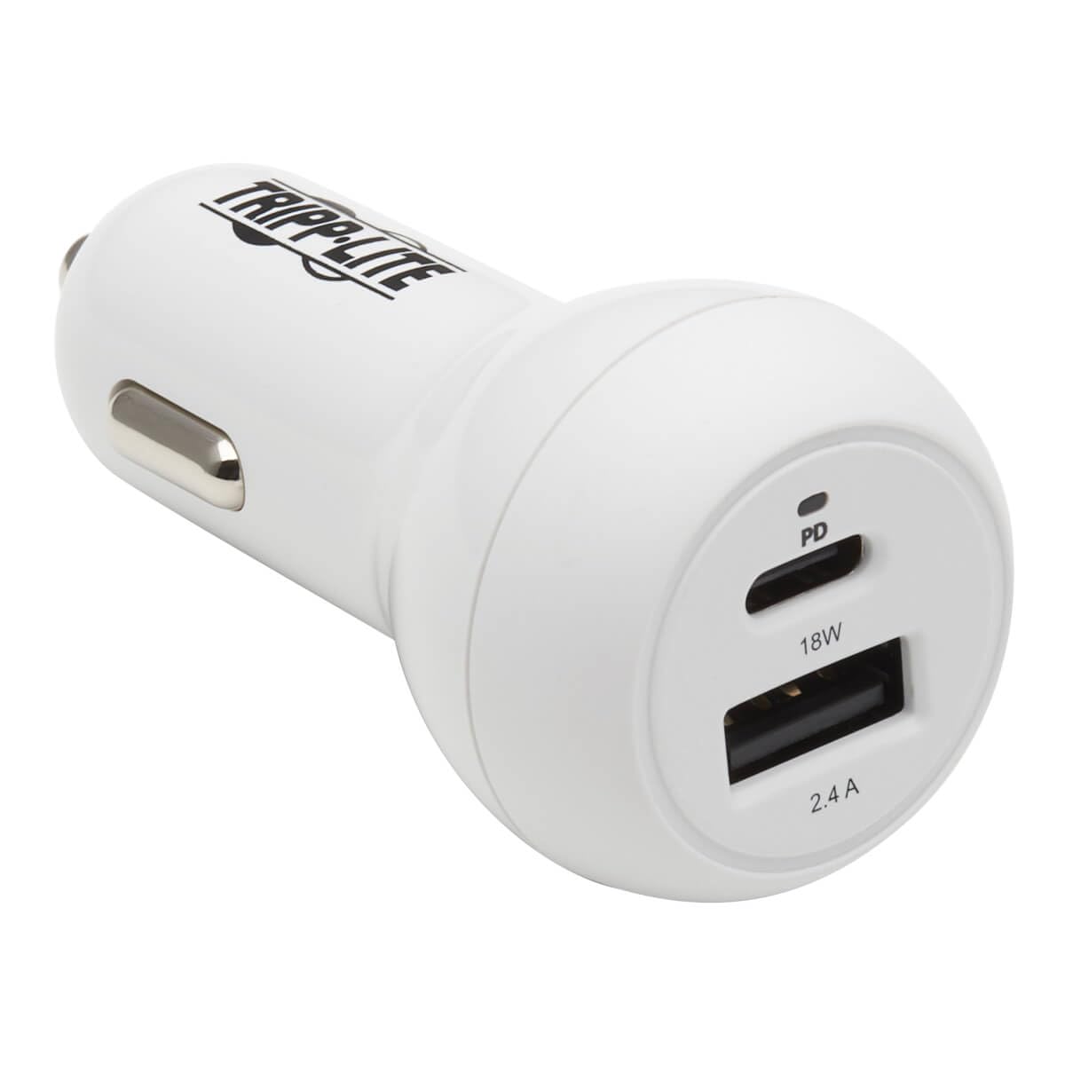 Tripp Lite USB Car Charger Dual-Port USB C 18W, USB-A 12W w/Lightning Cable (U280-C02-30W-K)