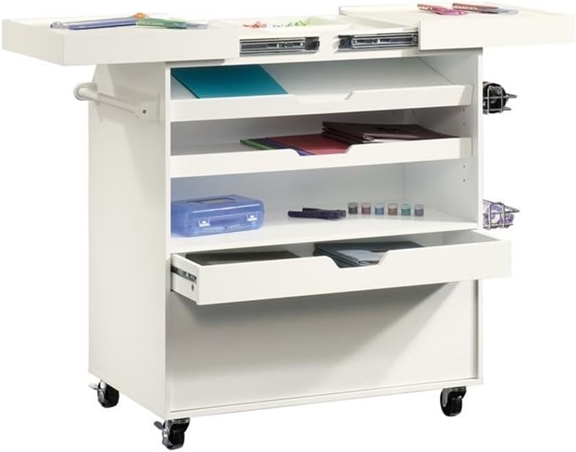 Sauder Craft Pro Mobile Craft Cart, 36inH x 37 1/4inW x 19 1/2inD, Soft White