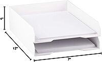 JAM PAPER Stackable Paper Trays - White - Desktop Document, Letter, & File Organizer Tray - 2/Pack