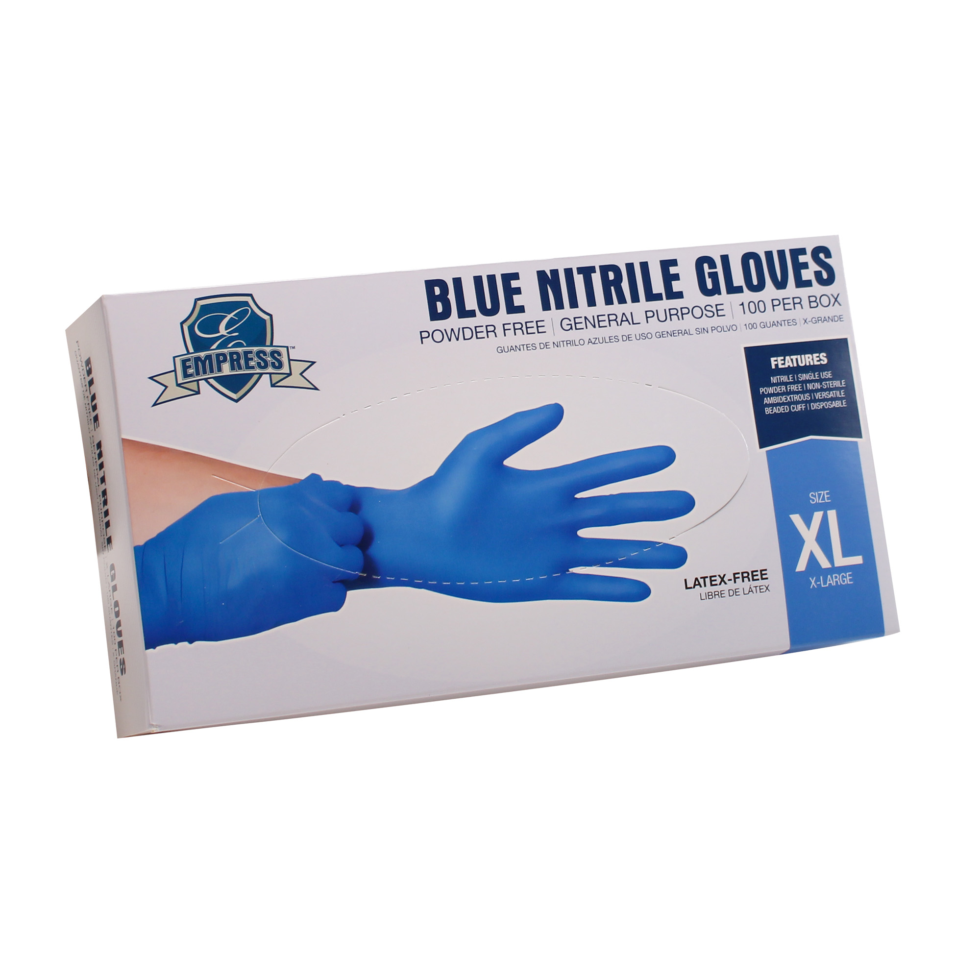 Empress Nitrile Glove Blue Powder Free X-Large 3 mil 10 / 100 cs