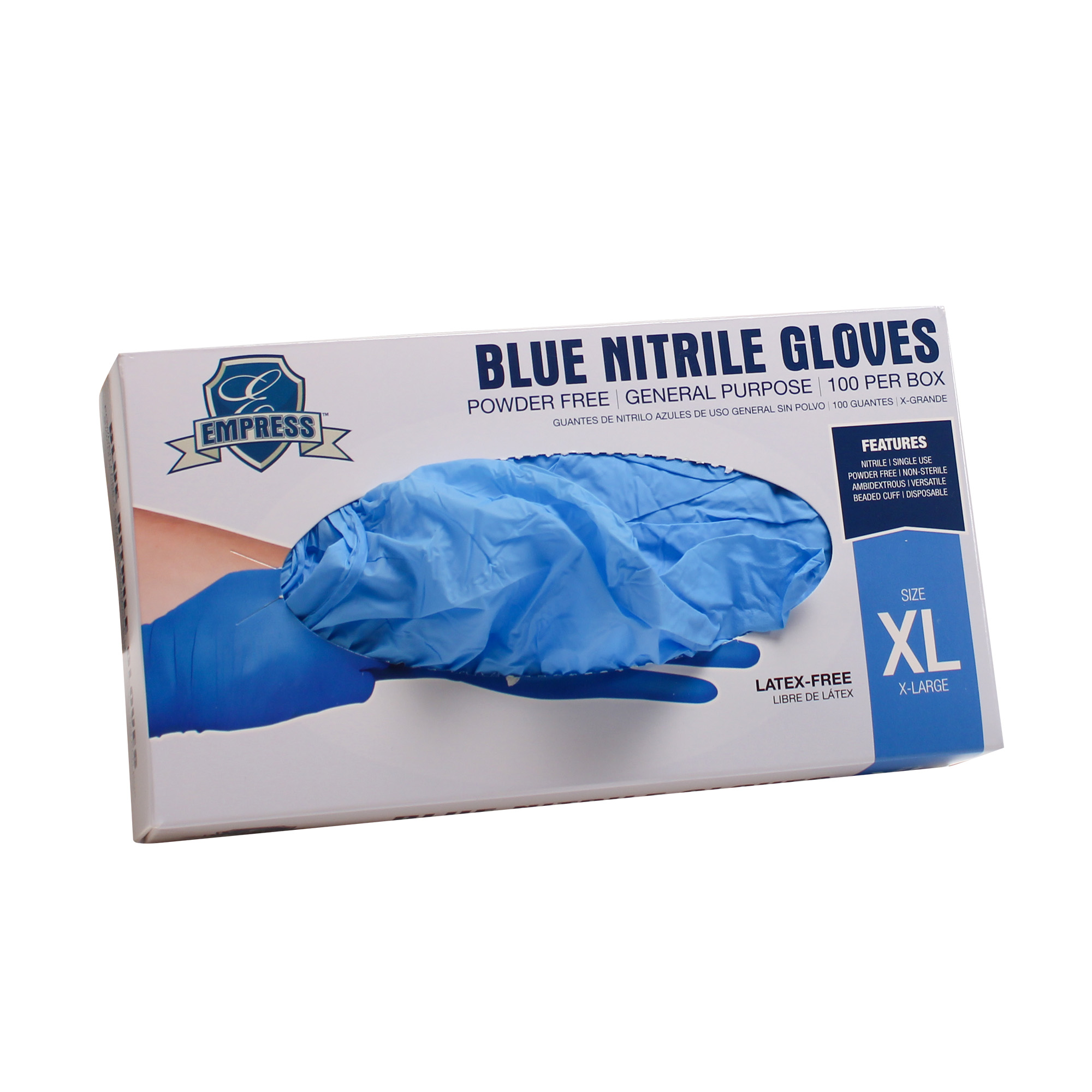 Empress Nitrile Glove Blue Powder Free X-Large 3 mil 10 / 100 cs