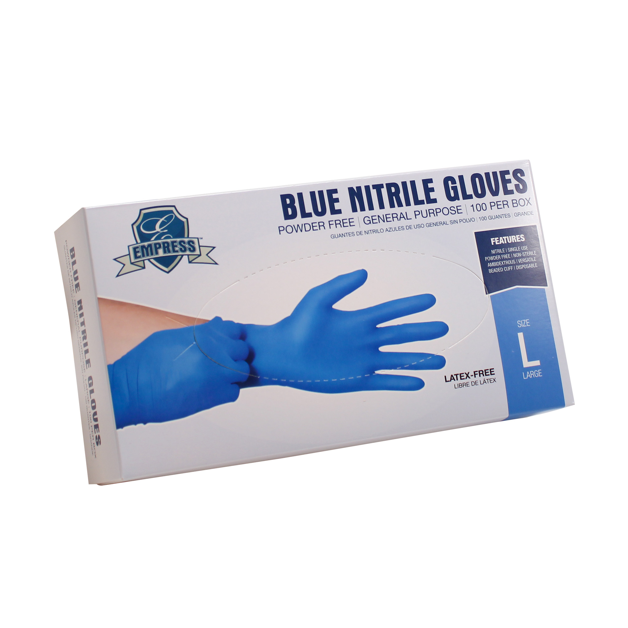 Empress Nitrile Glove Blue Powder Free Large 3 mil 10 / 100 cs