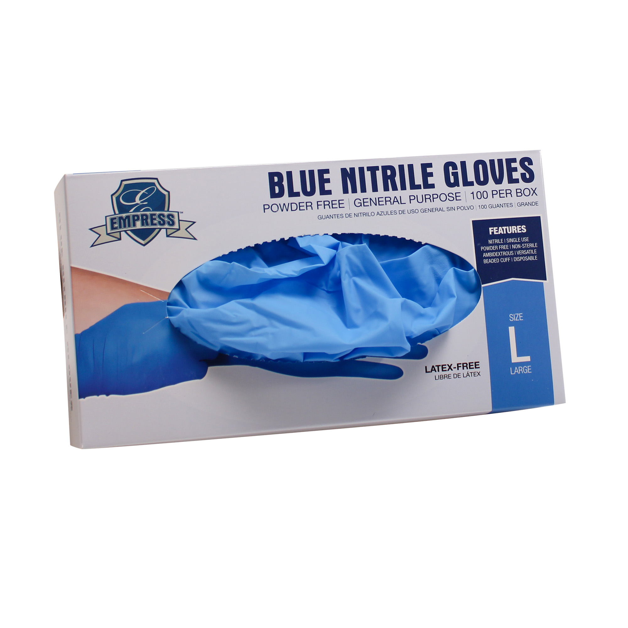 Empress Nitrile Glove Blue Powder Free Large 3 mil 10 / 100 cs