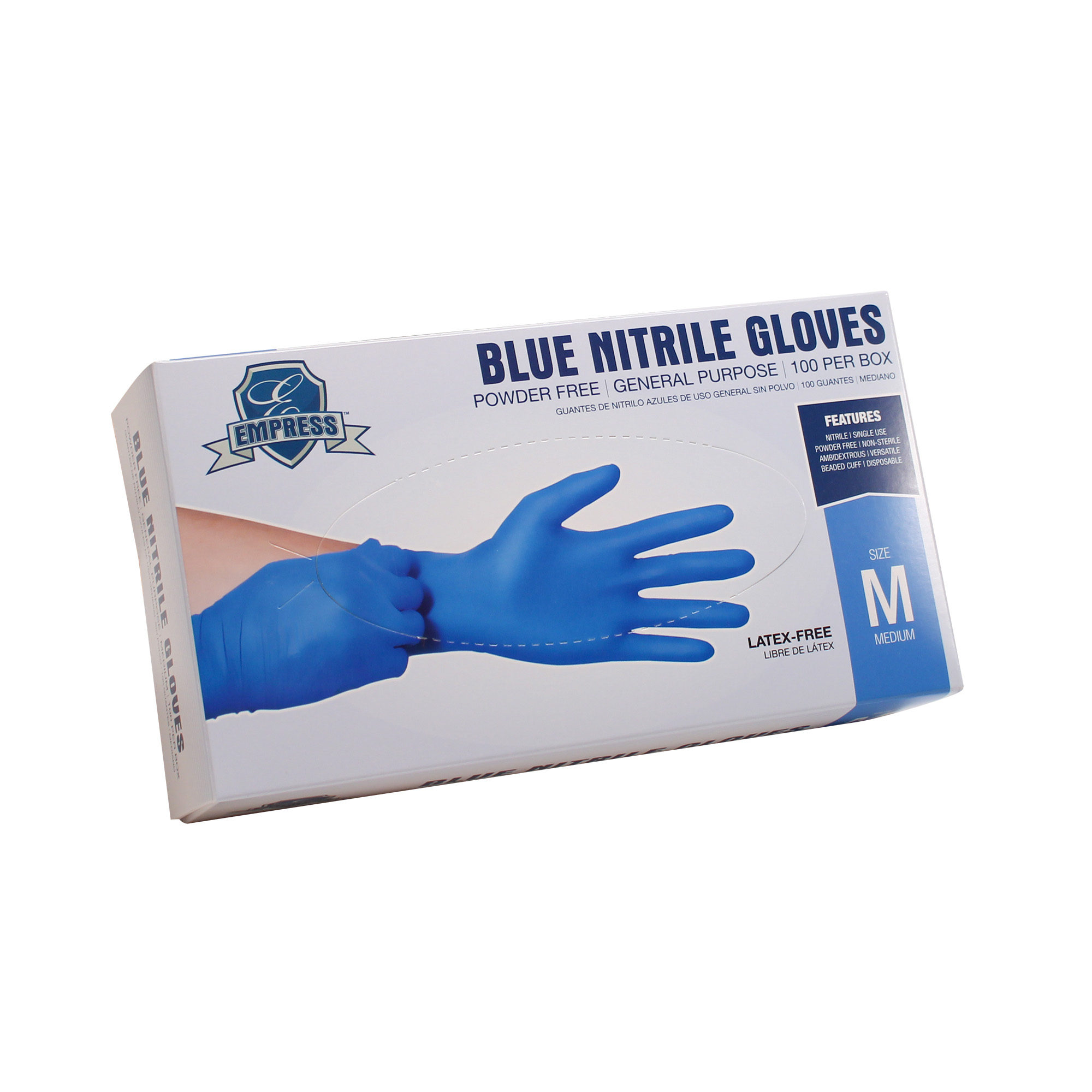 Empress Nitrile Glove Blue Powder Free Medium 3 mil 10 / 100 cs