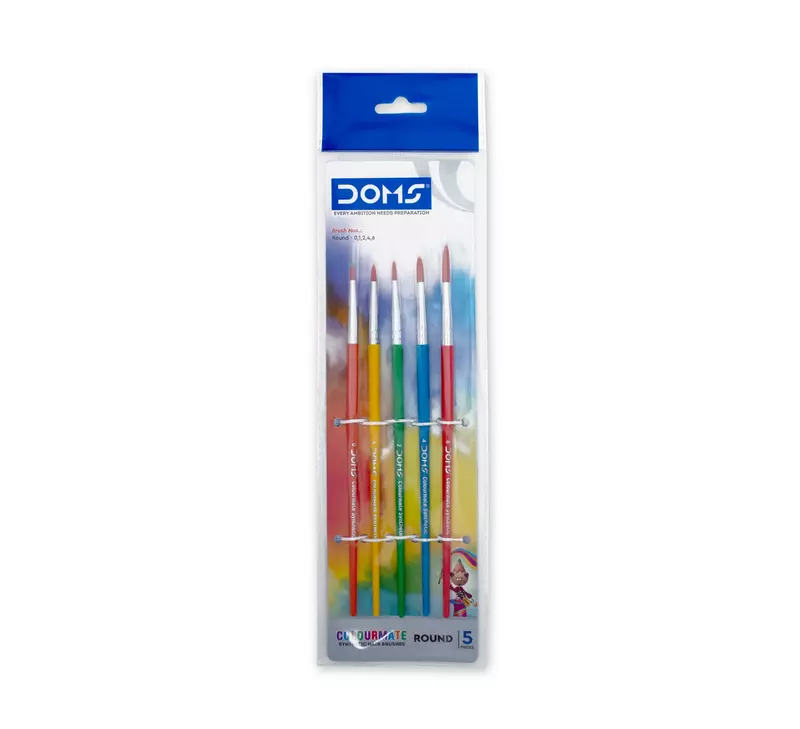 DOMS Colourmate Round Paint Brushes Set of 5 (0,1,2,4,6) – Synthetic Hair Brushes