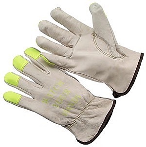 Grain driver, green Hi-Vis finger tips with logo