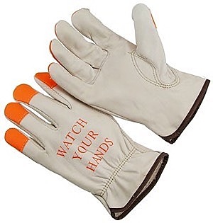 B grade grain driver, keystone thumb,orange Hi-Vis finger tips, logo