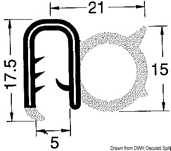 Reinforced PVC profile f. beading black 4-5mm 50m