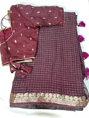 J364: Ready To Ship Beautiful  Viscos Georgette Silk Saree With Stitched Blouse